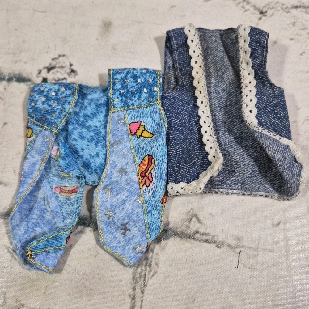 Vintage Barbie‎ Doll Clothes Lot Denim Vests Fringe Jeans Skirts Tops Fur Coat